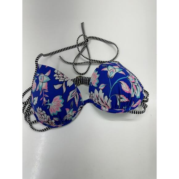 Shade and Shore Womens Swimsuit Bikini Top Padded Push Up Blue Floral - Picture 4 of 8